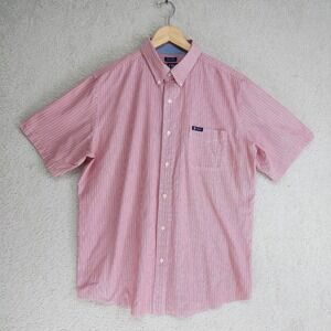 Chaps Shirt Mens XL Short Sleeve Button Up Striped Red White Pocket Easy Care
